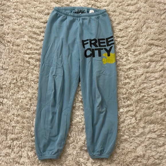 BLUE AND YELLOW FREE CITY SWEATPANTS FOR TRADE! - Picture 1 of 3